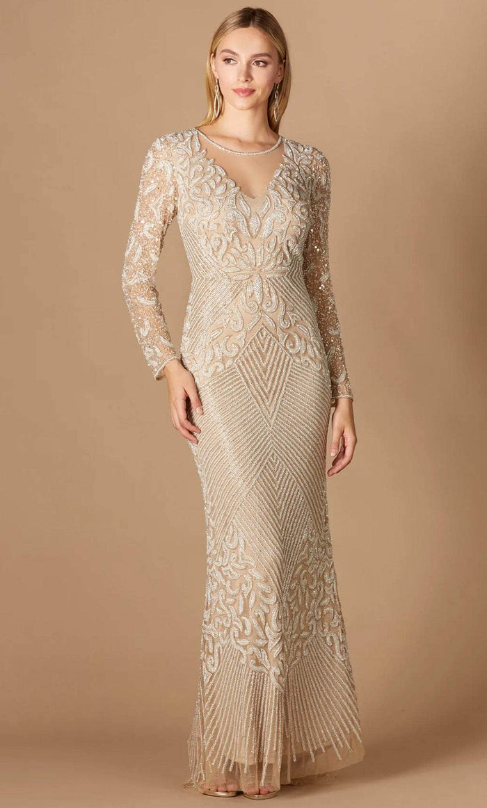 Lara Dresses 29360 - Illusion Neck Formal Gown Special Occasion Dress 2 / Nude Ivory
