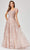 Lara Dresses - 29475 Feather-Fringed Cap Sleeve Embroidered Gown Prom Dresses 0 / Blush