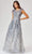 Lara Dresses - 29475 Feather-Fringed Cap Sleeve Embroidered Gown Prom Dresses 0 / Grey