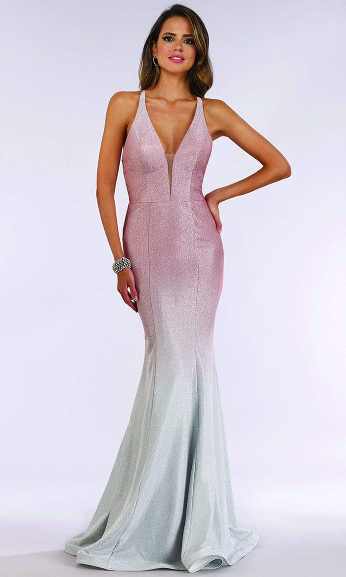 Lara Dresses - 29493 Halter Shimmer Ombre Mermaid Dress Prom Dresses 0 / Blush