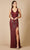 Lara Dresses - 29528 Beaded High Slit Sheath Gown Evening Dresses 0 / Wine