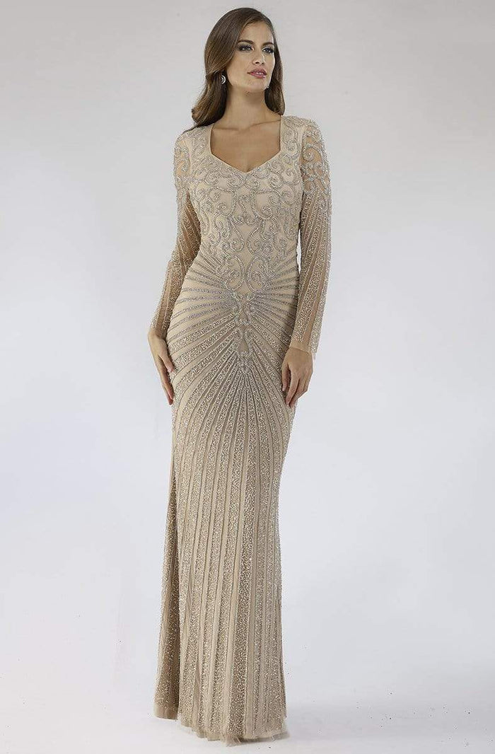 Lara Dresses - 29602 Bead Embellished Column Gown Mother of the Bride Dresses 0 / Nude