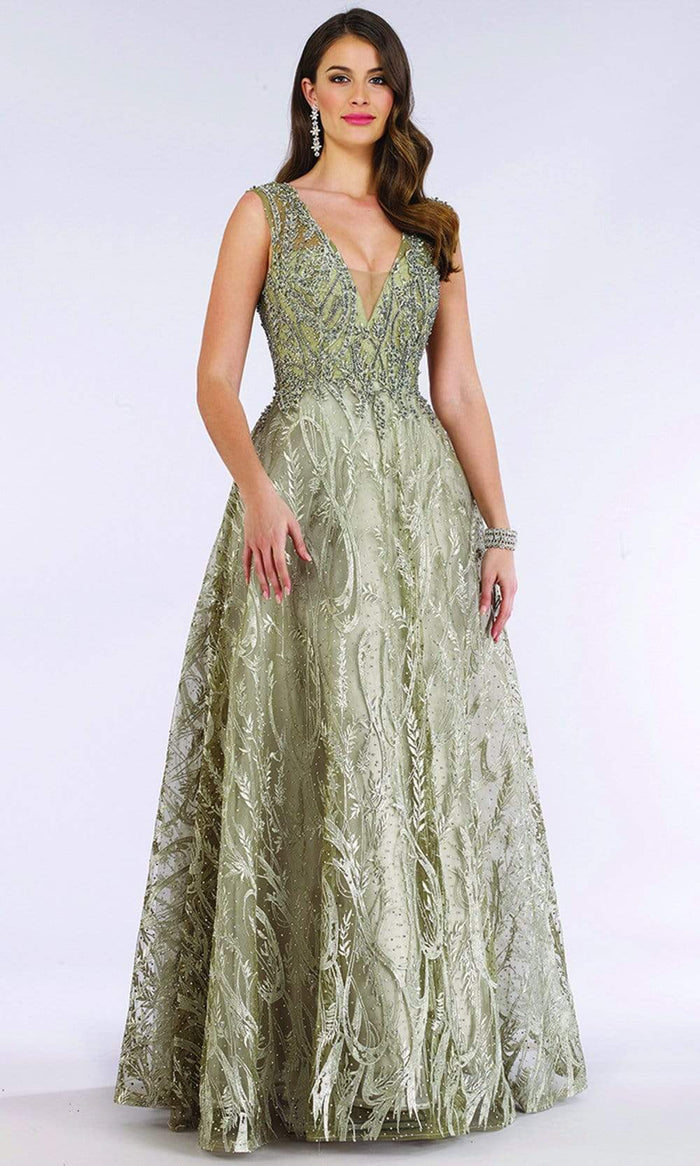 Lara Dresses - 29626 Embellished Plunging V Neck A-Line Dress Evening Dresses 4 / Moss