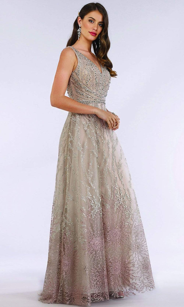 Lara Dresses - 29635 Bead Embellished V Neck A-Line Dress Evening Dresses 4 / Goldblush