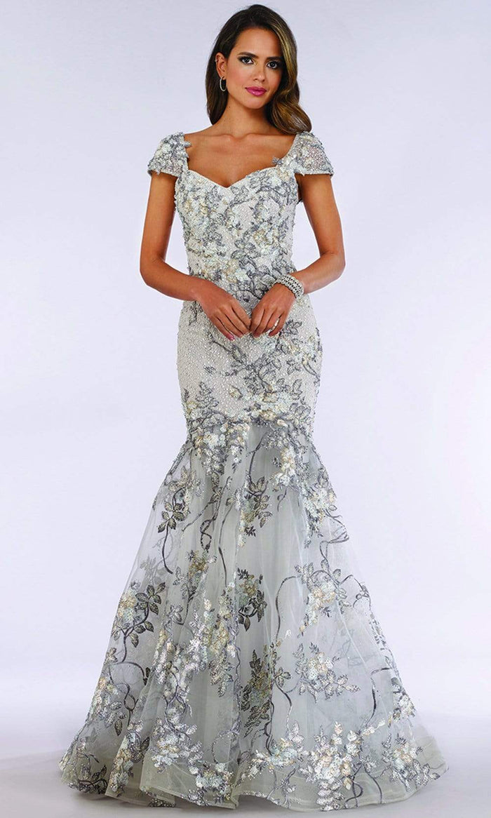 Lara Dresses - 29642 Short Sleeve Beaded Lace Mermaid Dress Evening Dresses 4 / Grey