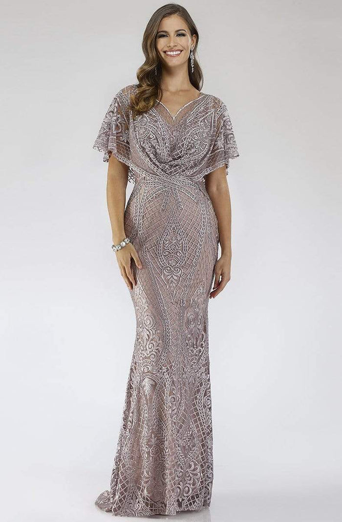 Lara Dresses - 29673 Embroidered V-neck Trumpet Dress Mother of the Bride Dresses 0 / Dusty Purple