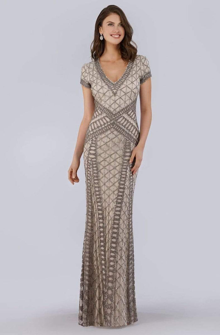 Lara Dresses - 29746 Embellished Plunging V-neck Fitted Dress Special Occasion Dress 4 / Silver