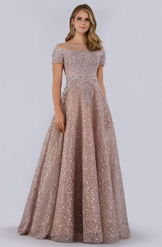 Lara Dresses - 29765 Short Sleeve Bead Embroidered Long Evening Gown