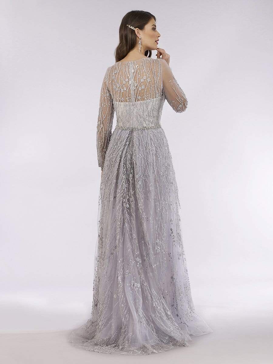 Lara 28878- Long Sleeve V-Neck Ombre Lace Gown