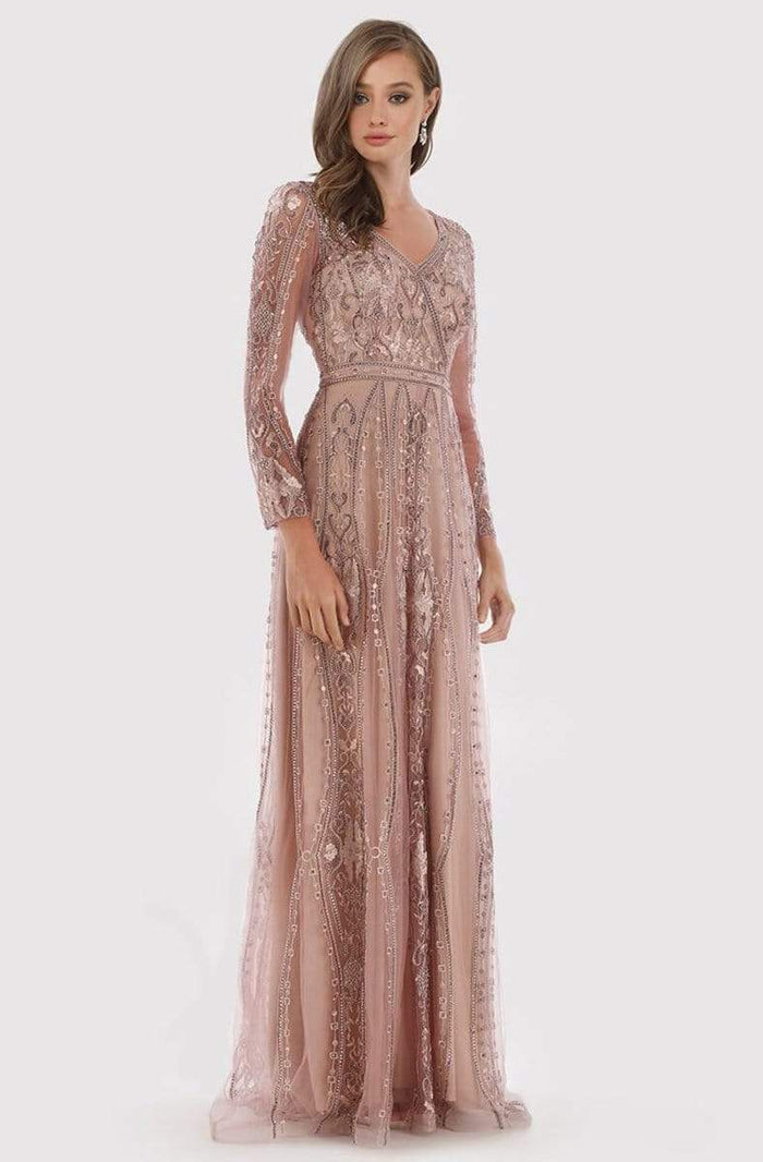 Lara Dresses - 29788 Rhinestone Beaded Long Sleeve Lace Gown Mother of the Bride Dresses 4 / Mauve