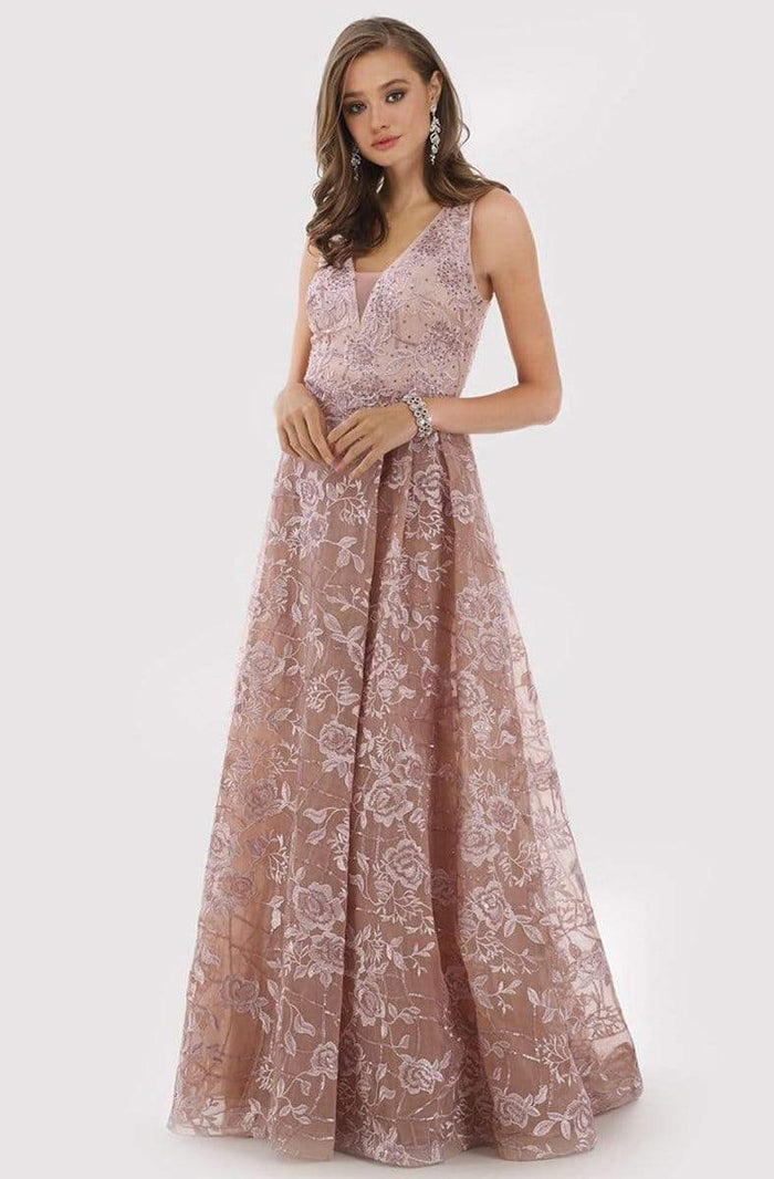 Lara Dresses - 29792 Floral Embroidered Long A-Line Gown Prom Dresses 4 / Mauve