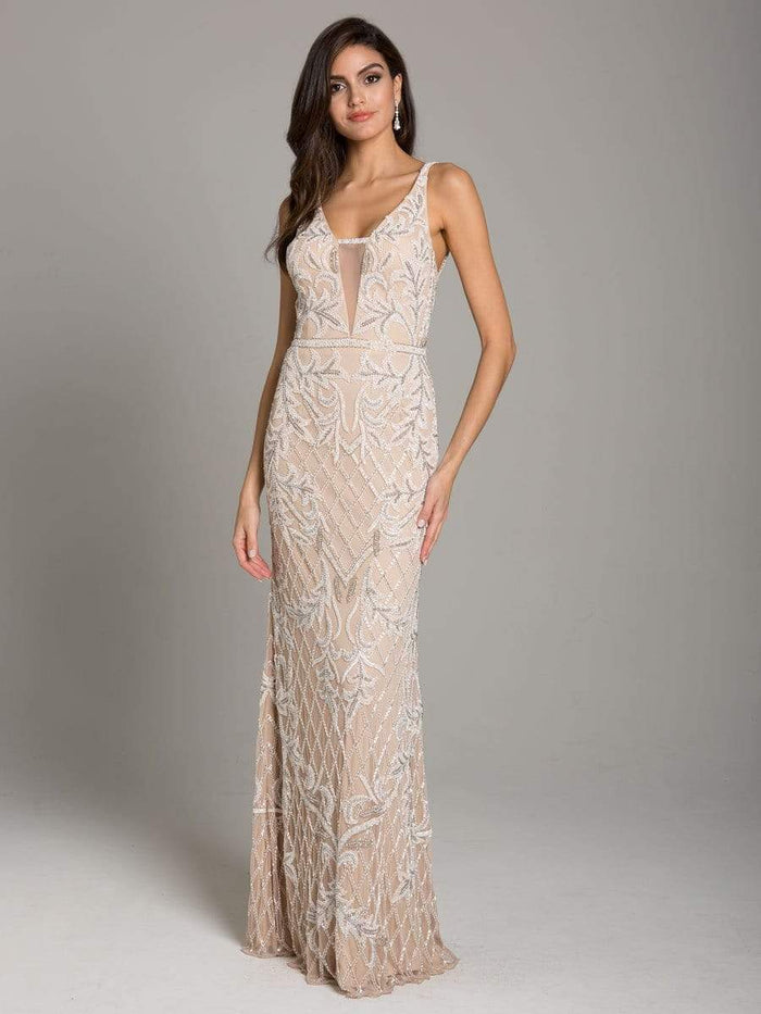 Lara Dresses - 29833 Lattice Beaded Deep V-neck Sheath Dress Couture Candy Lara Dresses - 29833 Lattice Beaded Deep V-neck Sheath Dress Couture Candy