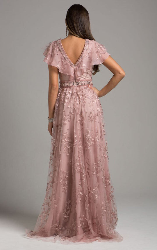 Lara Dresses - 29966 Floral Embellished V-neck Evening Dress
