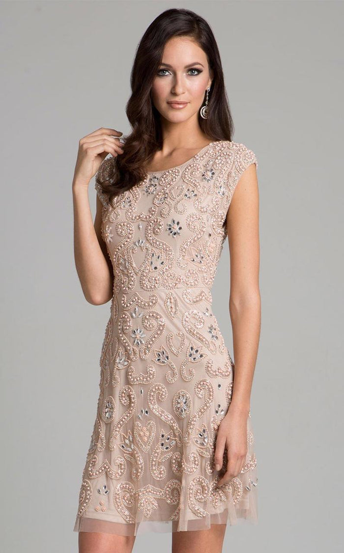 Lara Dresses - 33404 Embellished Scoop Sheath Dress Special Occasion Dress 0 / Blush