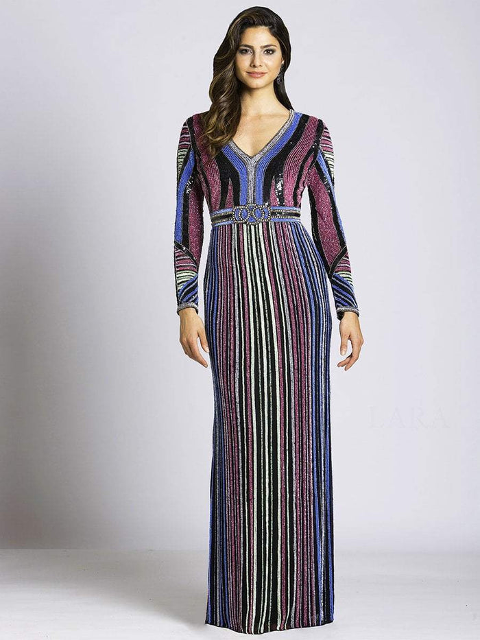 Lara Dresses - 33541 Multi-Colored V-neck Column Dress Special Occasion Dress 0 / Black/Multi
