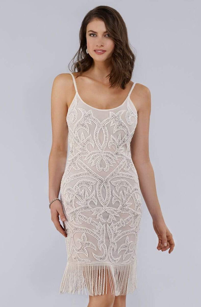 Lara Dresses - 51040 Beaded Scoop Fringe Cocktail Dress Party Dresses 0 / White