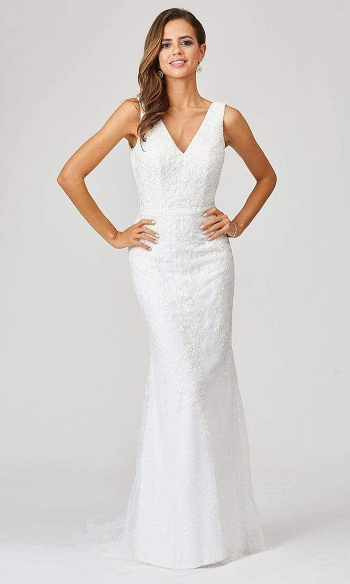 Lara Dresses - 51043 Lace V Neck With Sheer Cape Dress Wedding Dresses 0 / Ivory