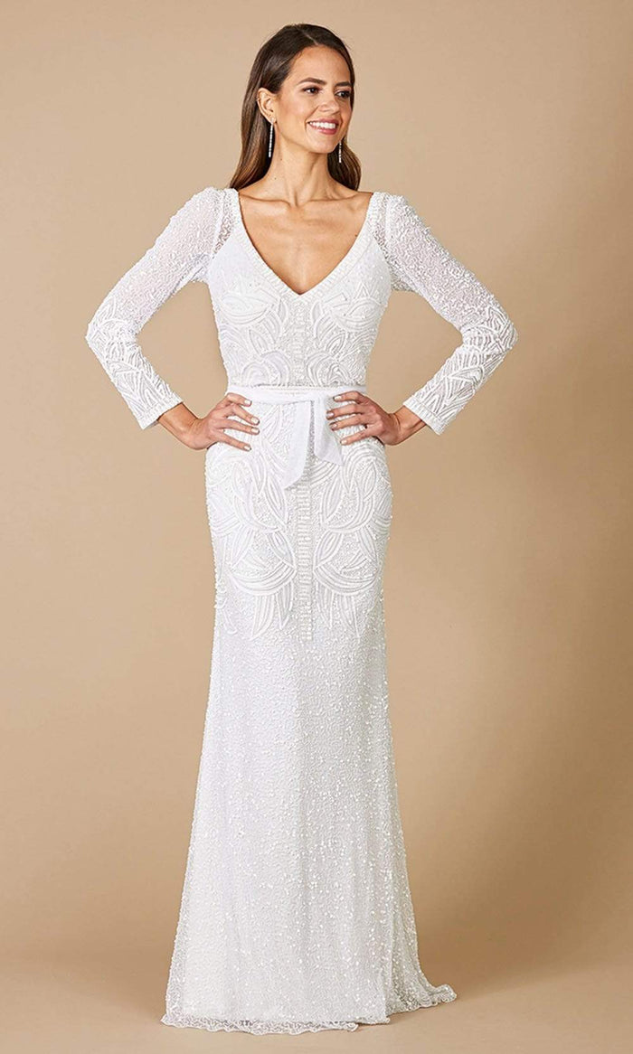 Lara Dresses - 51069 Embellished Lace Sheath Bridal Gown Bridal Dresses 2 / Ivory