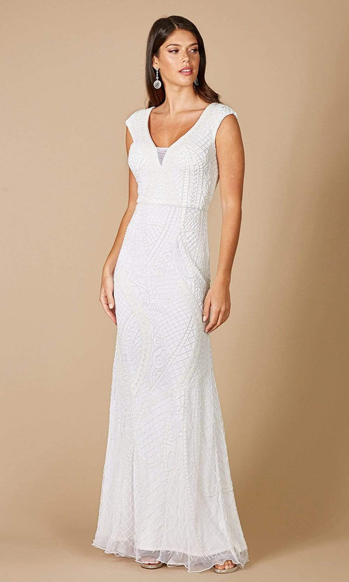Lara Dresses - 51071 Cap Sleeve Beaded V-Neck Bridal Gown Bridal Dresses 0 / Ivory