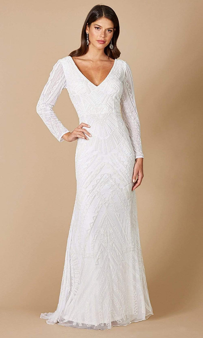 Lara Dresses - 51072 Geo-Embellished Trumpet Bridal Gown Bridal Dresses 2 / Ivory