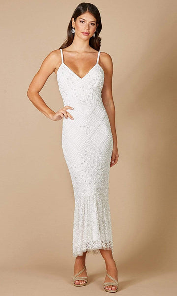 Lara Dresses - 51093 Sleeveless Embellished Long Dress 4 / Ivory