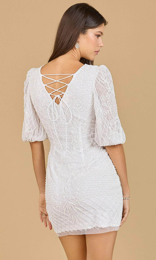 Lara Dresses 51118 - Puff Sleeve Beaded Bridal Dress