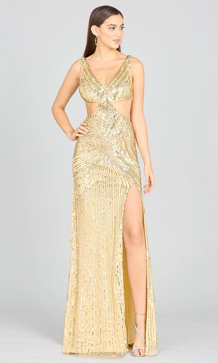 Lara Dresses 9982 - Cutout V-Neck Prom Dress Special Occasion Dress 0 / Gold