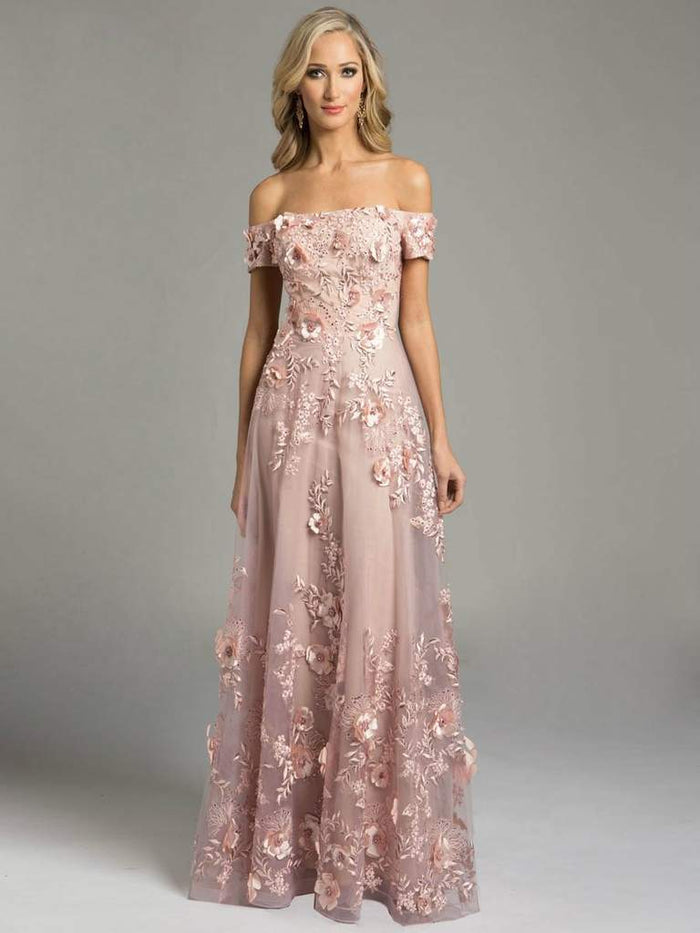 Lara Dresses - Charming Off The Shoulder Long Floral A-line Gown 33211 - 1 pc Dusty Rose in Size 16 Available CCSALE 16 / Dusty Rose