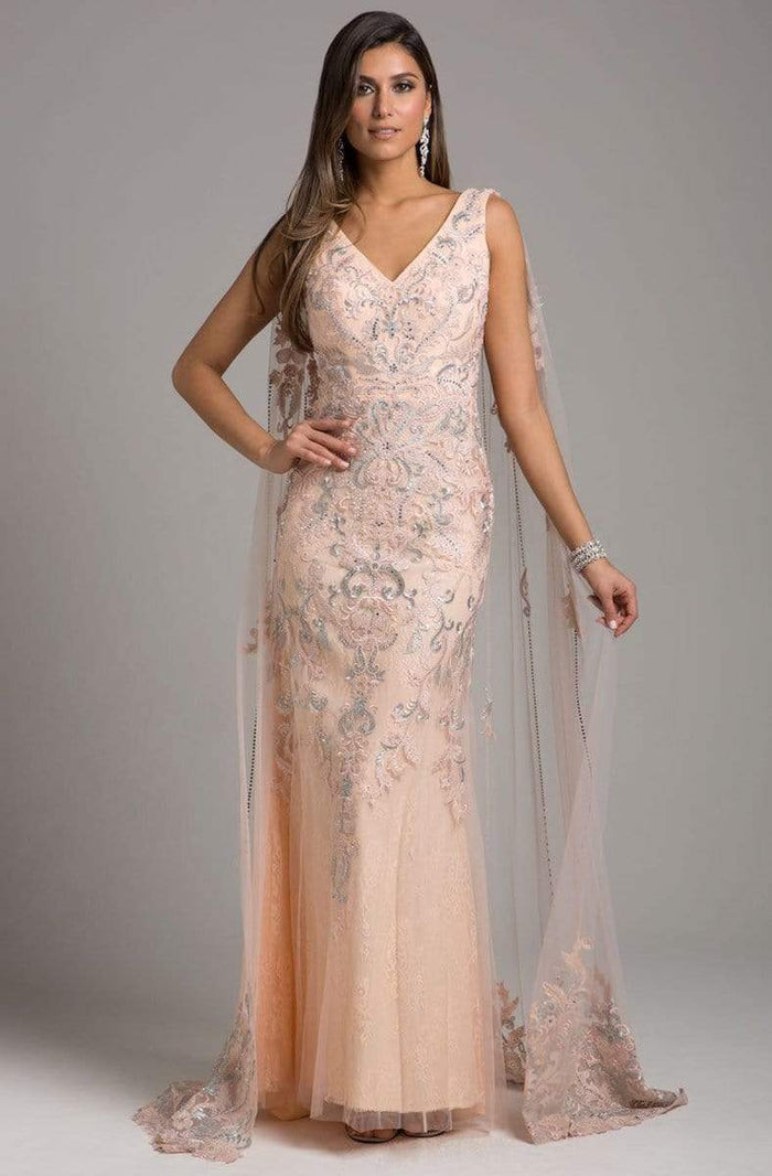 Lara Dresses - Embellished V-neck Sheath Dress With Cape 29969 - 2 pcs Blush in Size 12 and 14 Available CCSALE 14 / Blush
