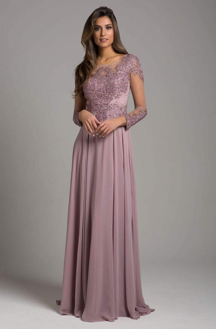 Lara Dresses - Sheer Long Sleeve Chiffon A-Line Dress 29921 - 2 pcs Mauve In Size 6 and 14 Available CCSALE 14 / Mauve