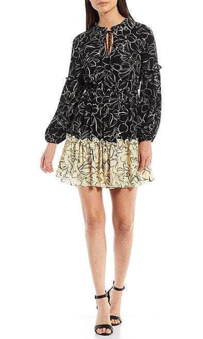 Laundry HU05D15 - Multi Print Tiered Short Dress With Long Sleeves Holiday Dresses 0 / Black Multi