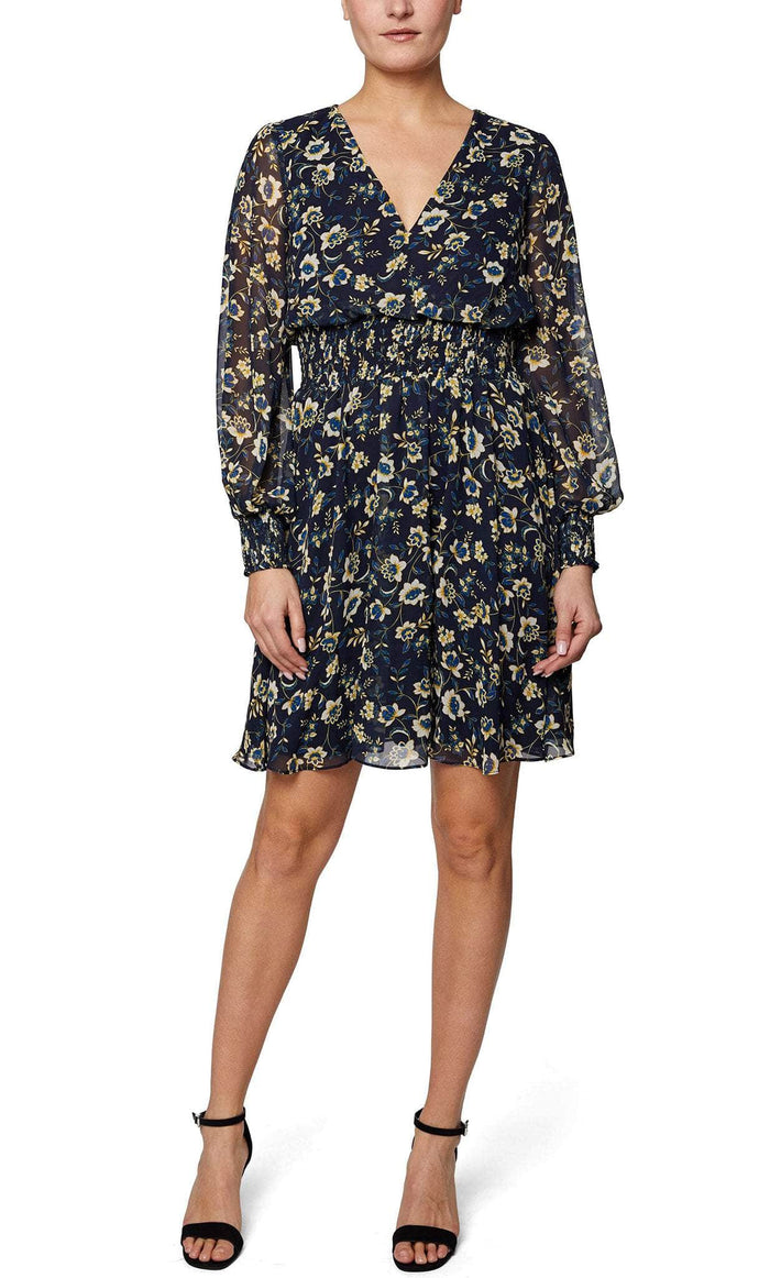 Laundry HU05D37 - Floral Printed Long Sleeve Cocktail Dress Cocktail Dresses 2 / Navy Multi