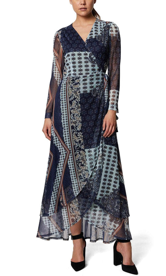 Laundry HU07D21 - V-Neck Printed Long Dress Mother Of The Bride Dresses 4 / Blue Multi