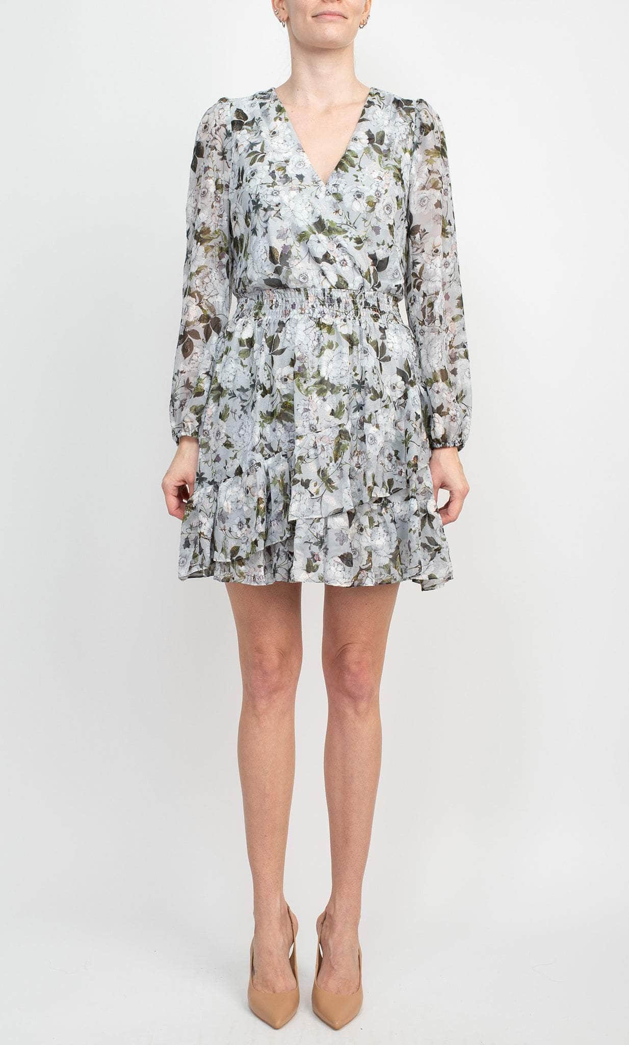 Women's Floral Tiered Mini Dress - Puff Sleeve Tie Front Summer A-Line Dress