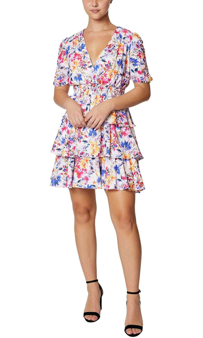 Laundry HV03D01 - Floral Tiered Casual Dress Cocktail Dresses 0 / Water Color Garden