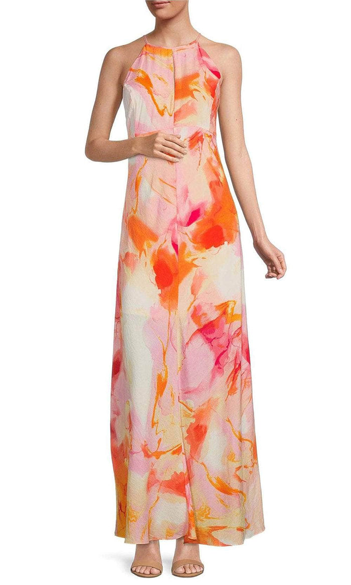 Laundry HV03D02 - Tie-Dye Halter Long Dress Evening Dresses 0 / Abstract Aurora