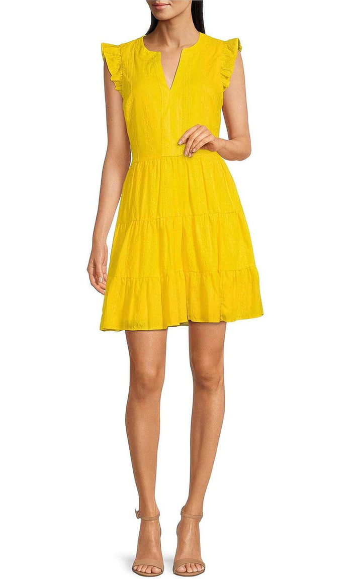 Laundry HV03D36 - Flutter Cap Sleeve A-line Cocktail Dress Cocktail Dresses 0 / Yellow