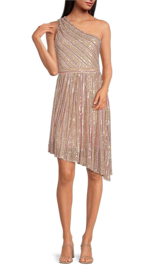 Laundry HV03D59 - Striped Sequin Cocktail Dress Cocktail Dresses 0 / Sequin