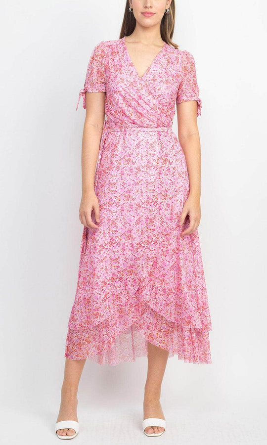 Laundry HV03D64 - Ruffled Floral Long Dress Cocktail Dresses 0 / Playful Floral