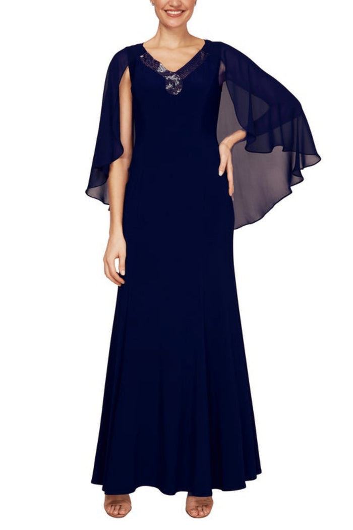 Le Bos 29539 - Sleeveless V-Neck With Sheer Cape Long Dress Special Occasion Dress