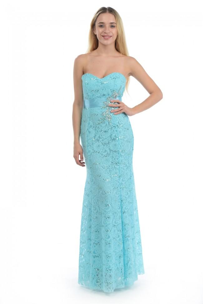 Lenovia - 5113 Strapless Sweetheart Sequined lace Dress Bridesmaid Dresses XS / Blue