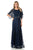Lenovia - 5155 Crystal Beaded Waist A-Line Dress with Lace Poncho Mother of the Bride Dresses XS / Navy