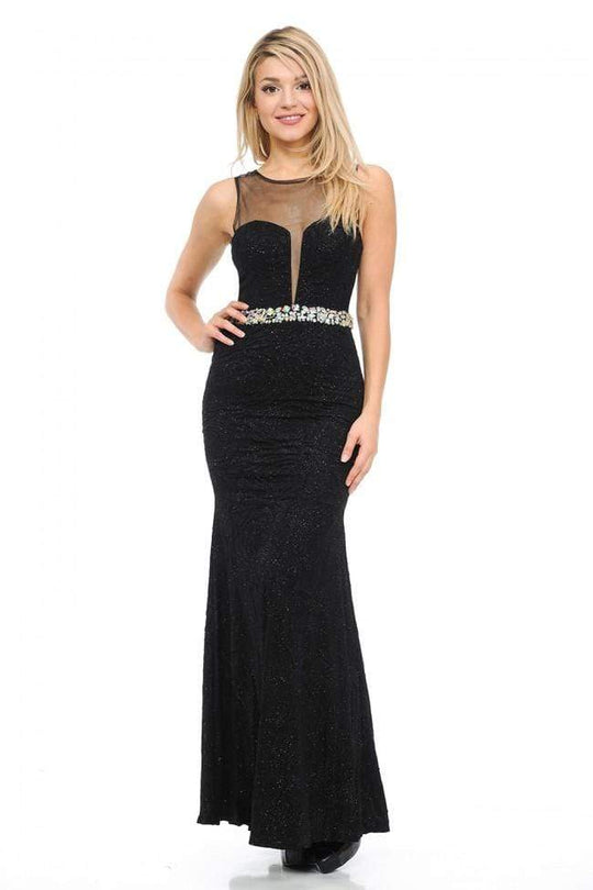 Lenovia - 5164 Crystal Embellished Bateau Trumpet Dress Pageant Dresses XS / Black