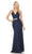 Lenovia - 5192 Lace V Neck Long Sheath Dress Bridesmaid Dresses XS / Navy