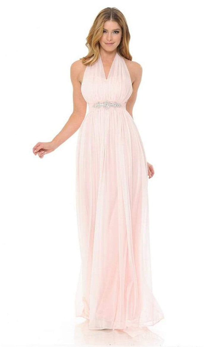 Lenovia - 5201 Halter Neck Embellished Sheath Dress Bridesmaid Dresses XS / Blush/Pink