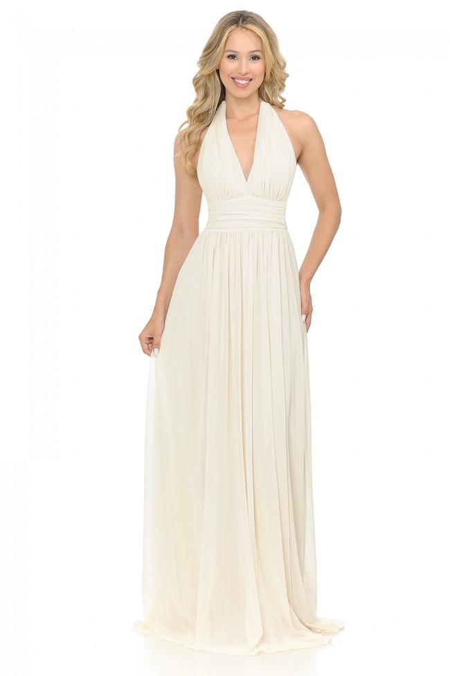 Lenovia - 5202 Ruched Plunging Halter A-Line Dress Bridesmaid Dresses XS / Champagne