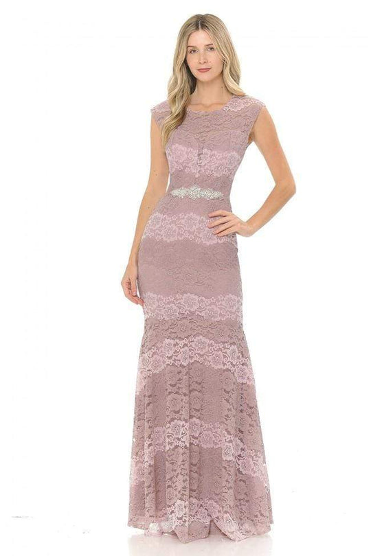 Lenovia - 5221 Sheer Lace Color Block Trumpet Dress Bridesmaid Dresses XS / Rose/Pink