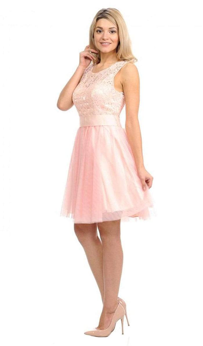 Lenovia - 8120 Illusion Jewel Ballerina Cocktail Dress Cocktail Dresses XS / Blush/Pink