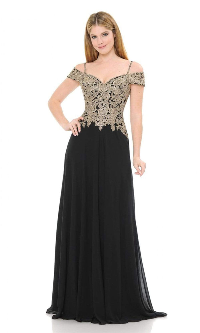 Lenovia - 8132 Embroidered Off Shoulder Chiffon Dress Prom Dresses XS / Black