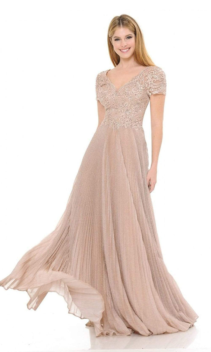 Lenovia - 8139 Embroidered V Neck A-line Gown Mother of the Bride Dresses XS / Blush